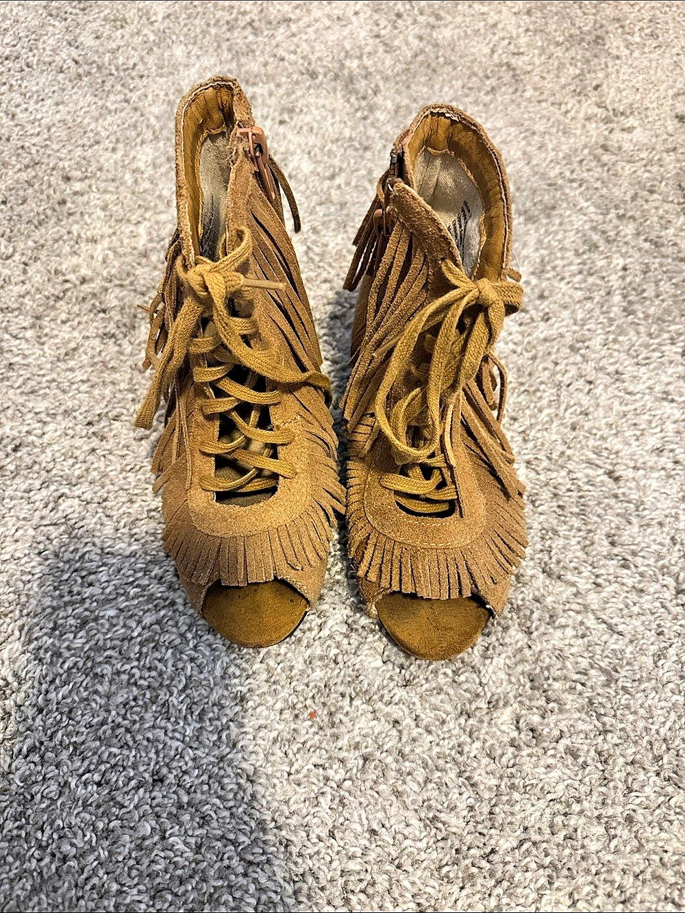 Joyfolie Brown Fringe Lace-Up Heels size 11 kids